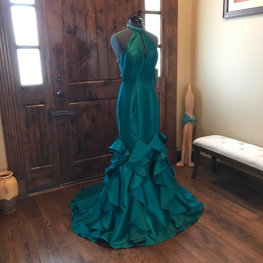 Jovani EMERALD Sateen Embellished Gown! #CB31101 - Picture 3 of 6